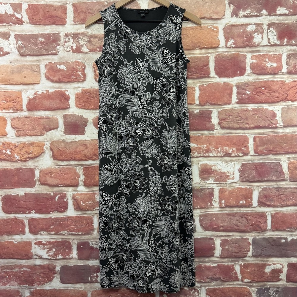 J Jill Wearever Dress Women's XS Petite Gray Boho Floral Casual Midi Sundress